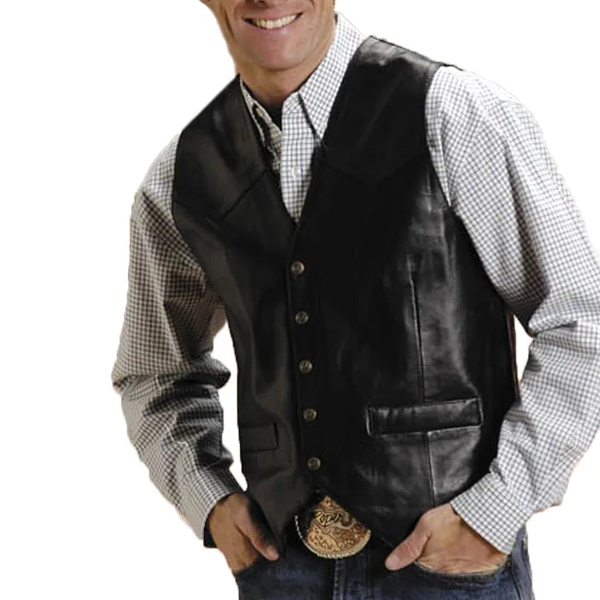 Roper Men's Lamb Leather Black Vest Roper Men's Lamb Leather Black Vest