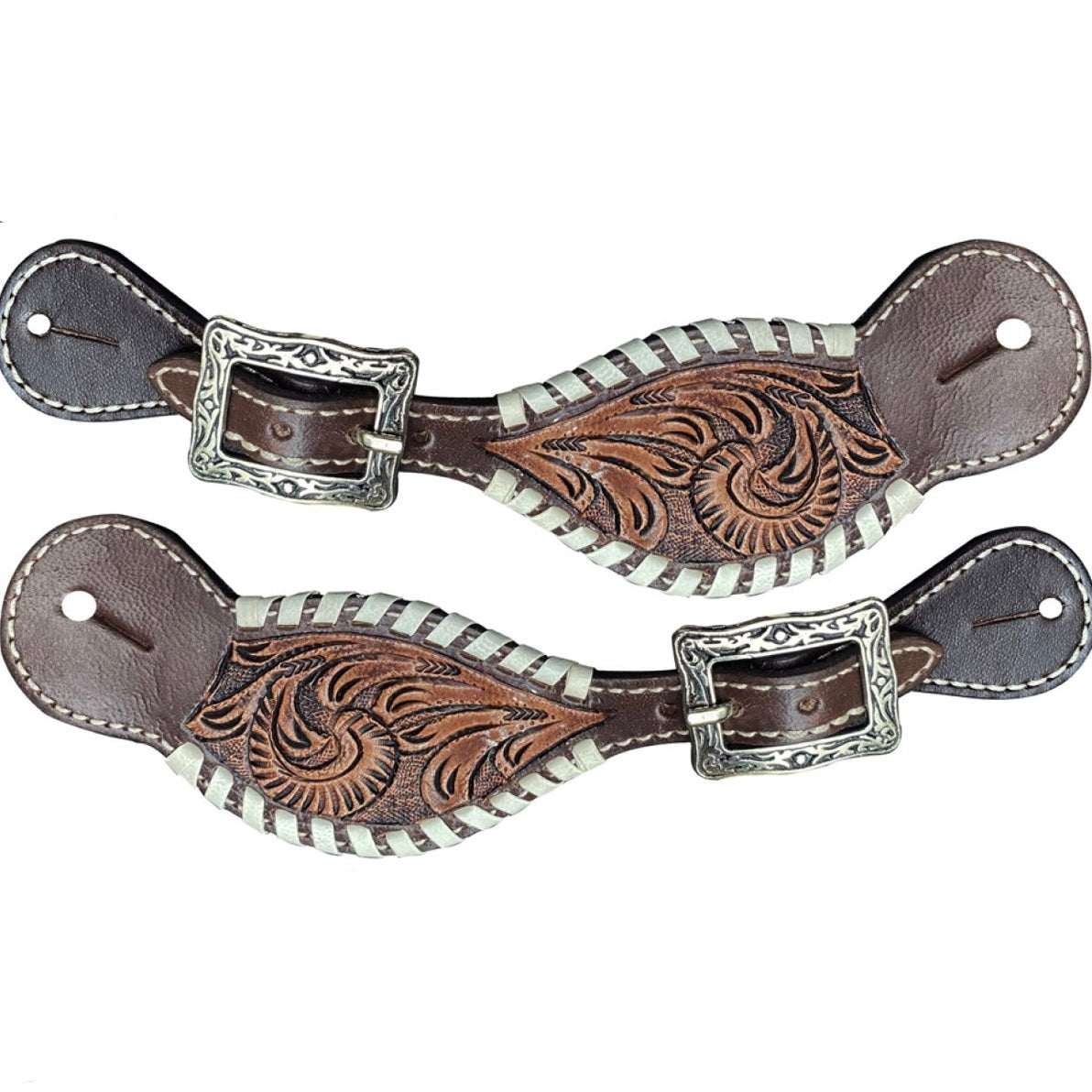 Tooled and laced Spur Straps