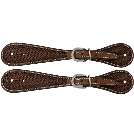 Brown Tooled Spur Straps