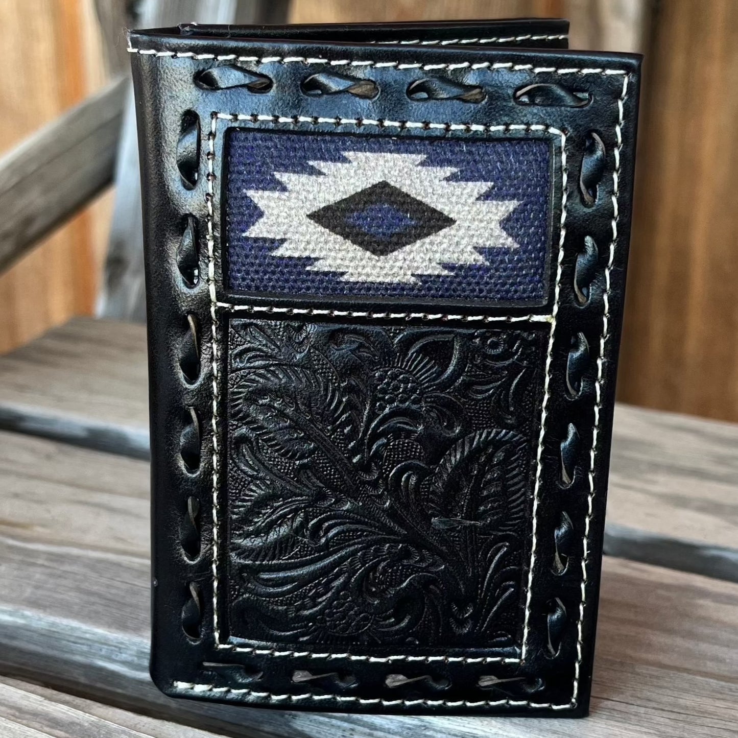 Black Floral Trifold Wallet | Nocona