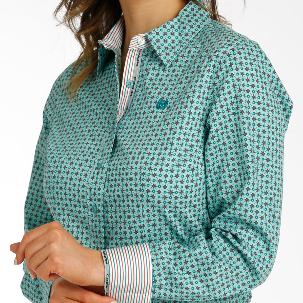 Teal Button Down Cinch Womens - Main Image