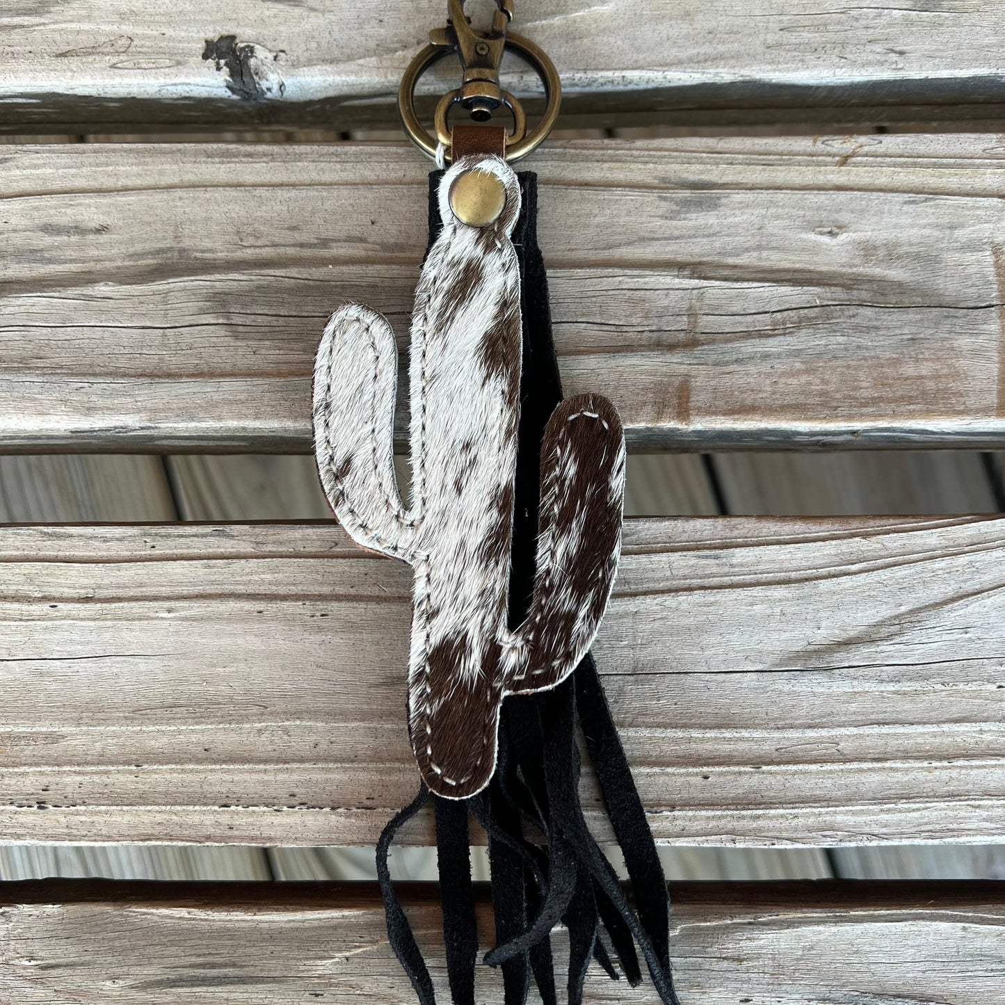 Cowhide Cactus Keychain