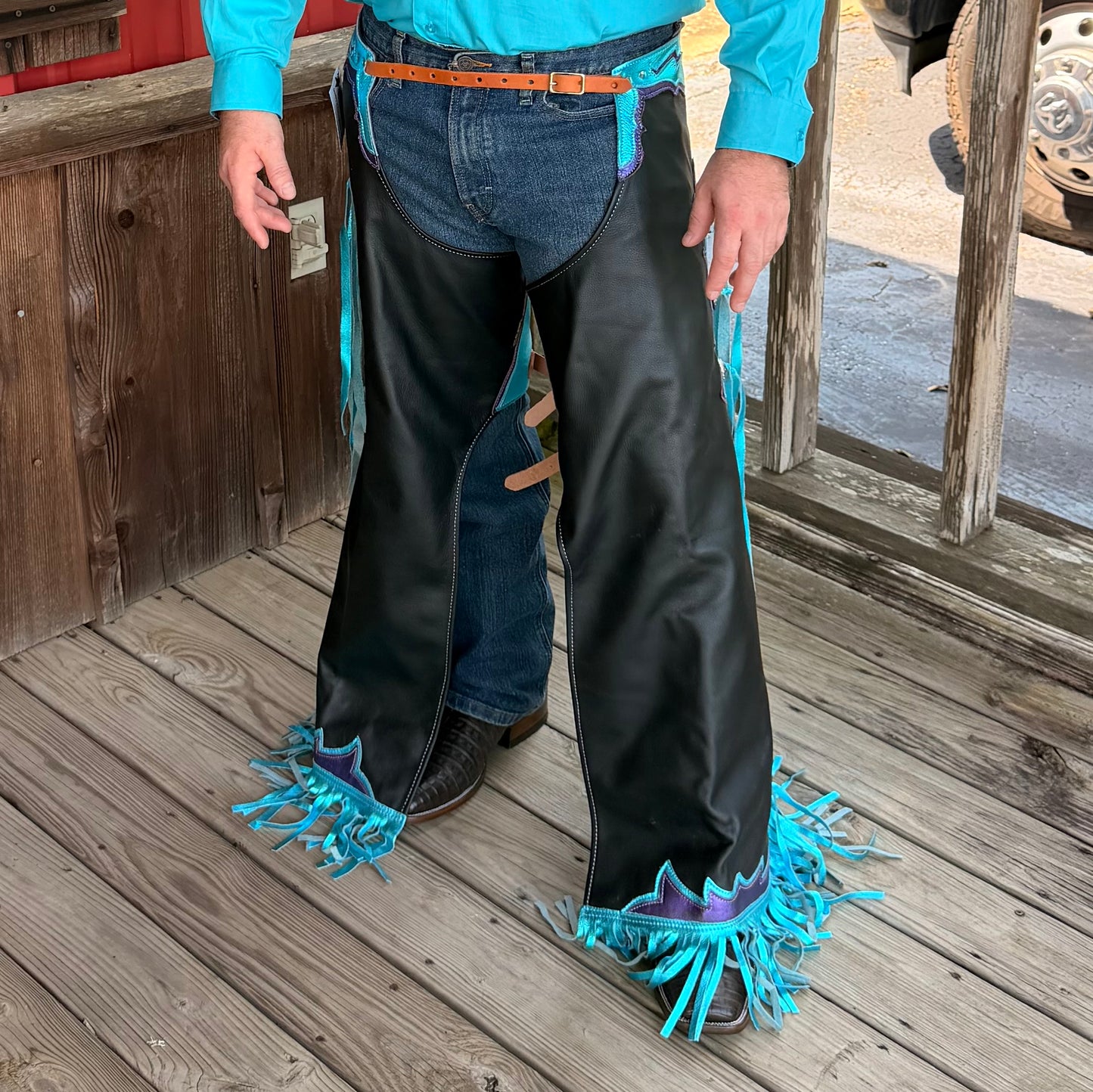 Turquoise Metallic Chaps