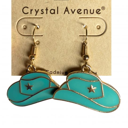 Teal Cowboy Hat Earrings