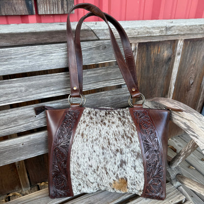 Floral Cowhide Tote Bag