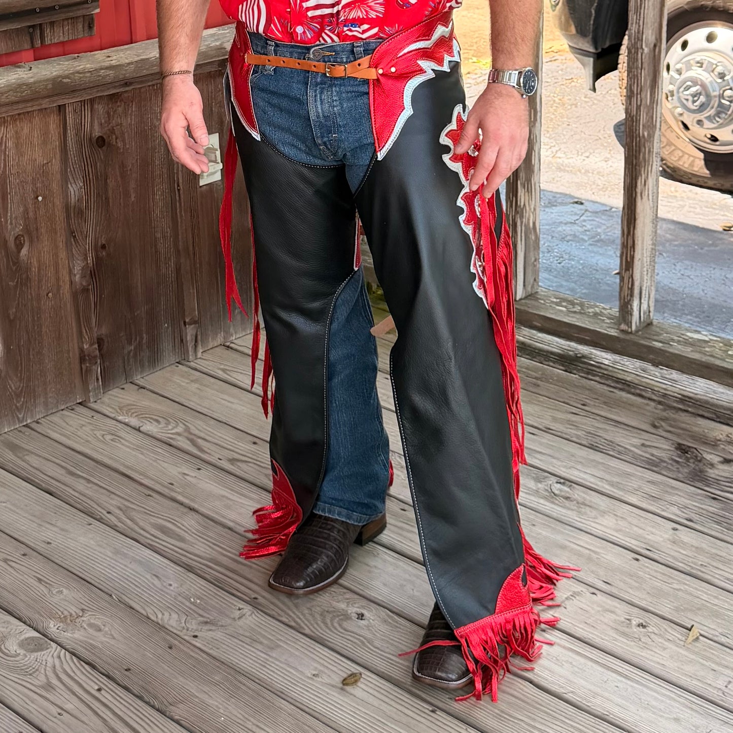 Red Metallic Chaps