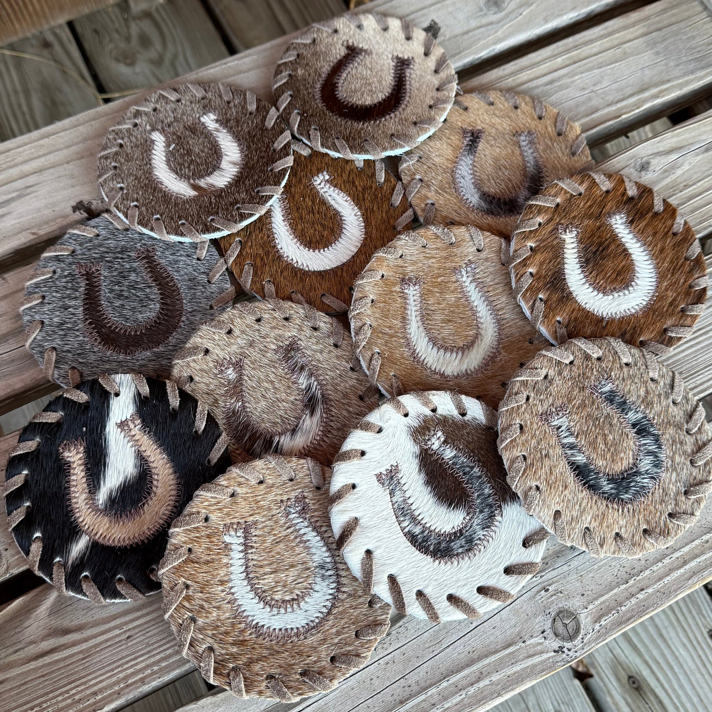 Horseshoe Cowhide Coaster Set