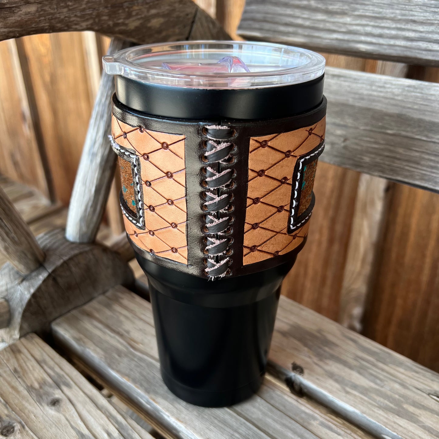 Black Tumbler with Leather Cuff