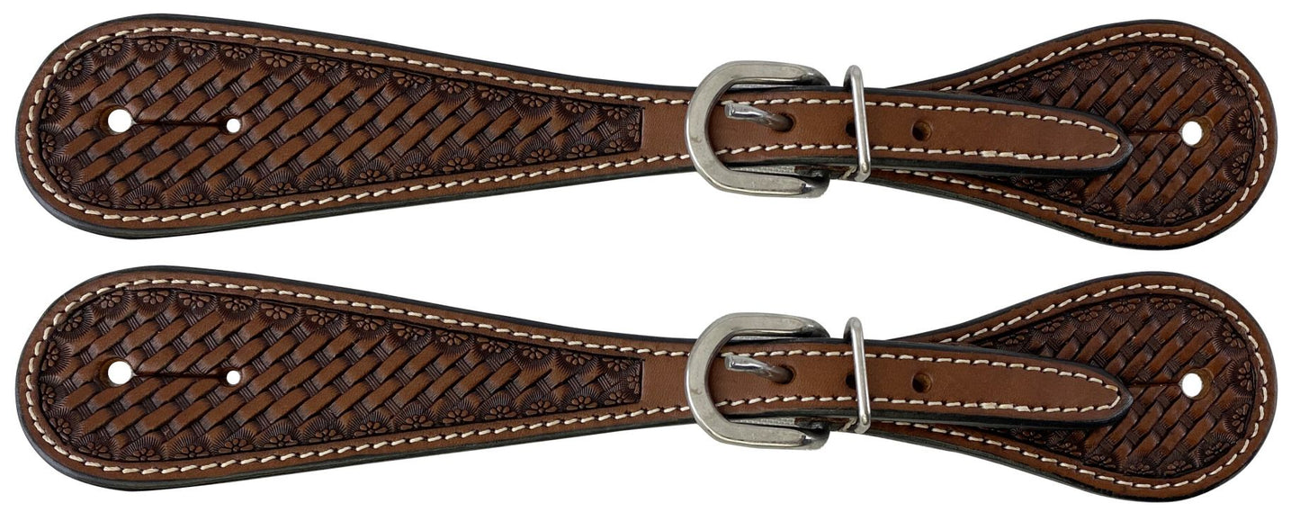 Brown Tooled Spur Straps