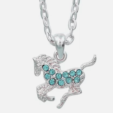 Aqua Crystal Horse Necklace