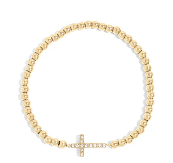 Gold Rush Cross Beaded Stretch Bracelet