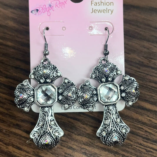 Rhinestone Cross Dangle Earrings