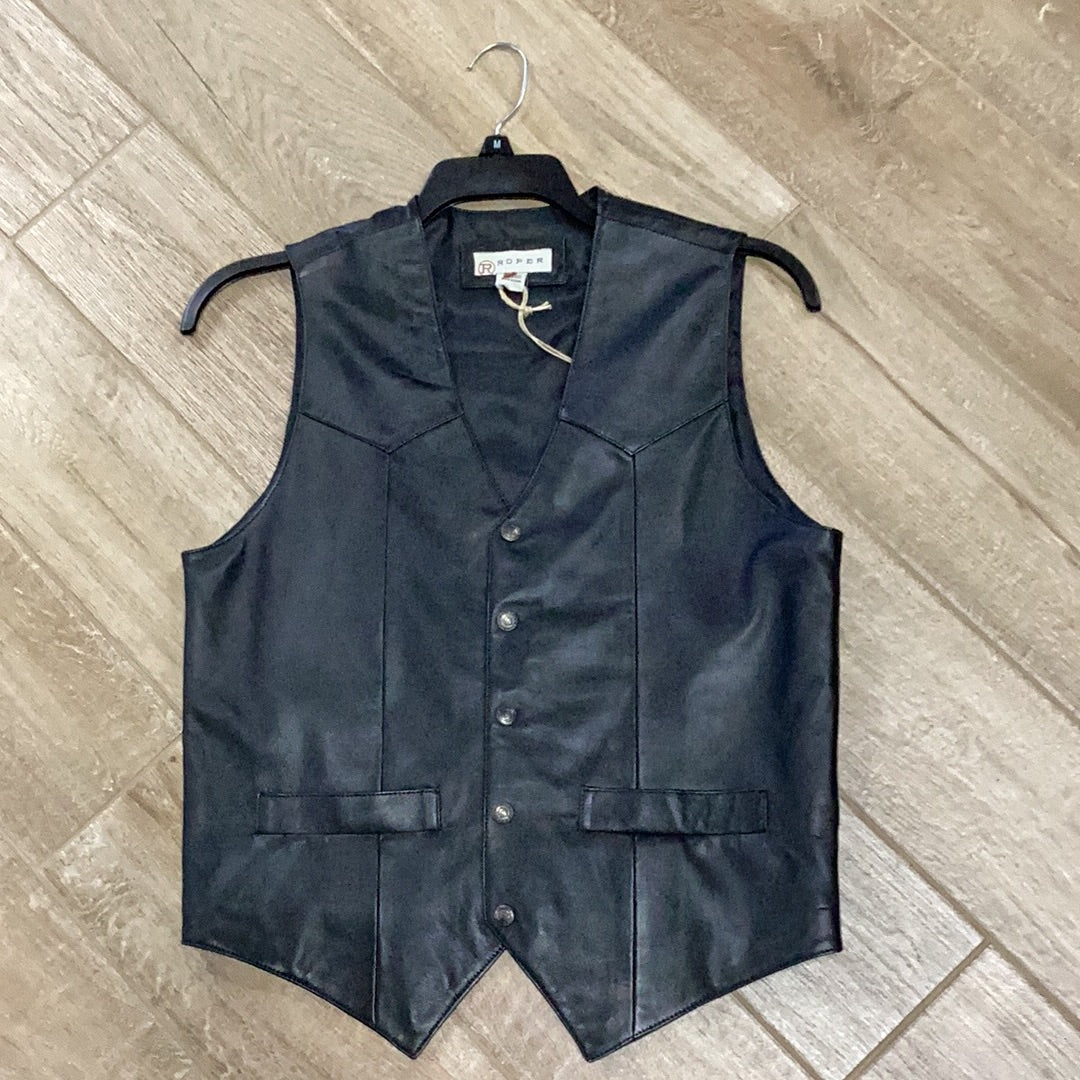 Black Leather Vest | Roper Mens